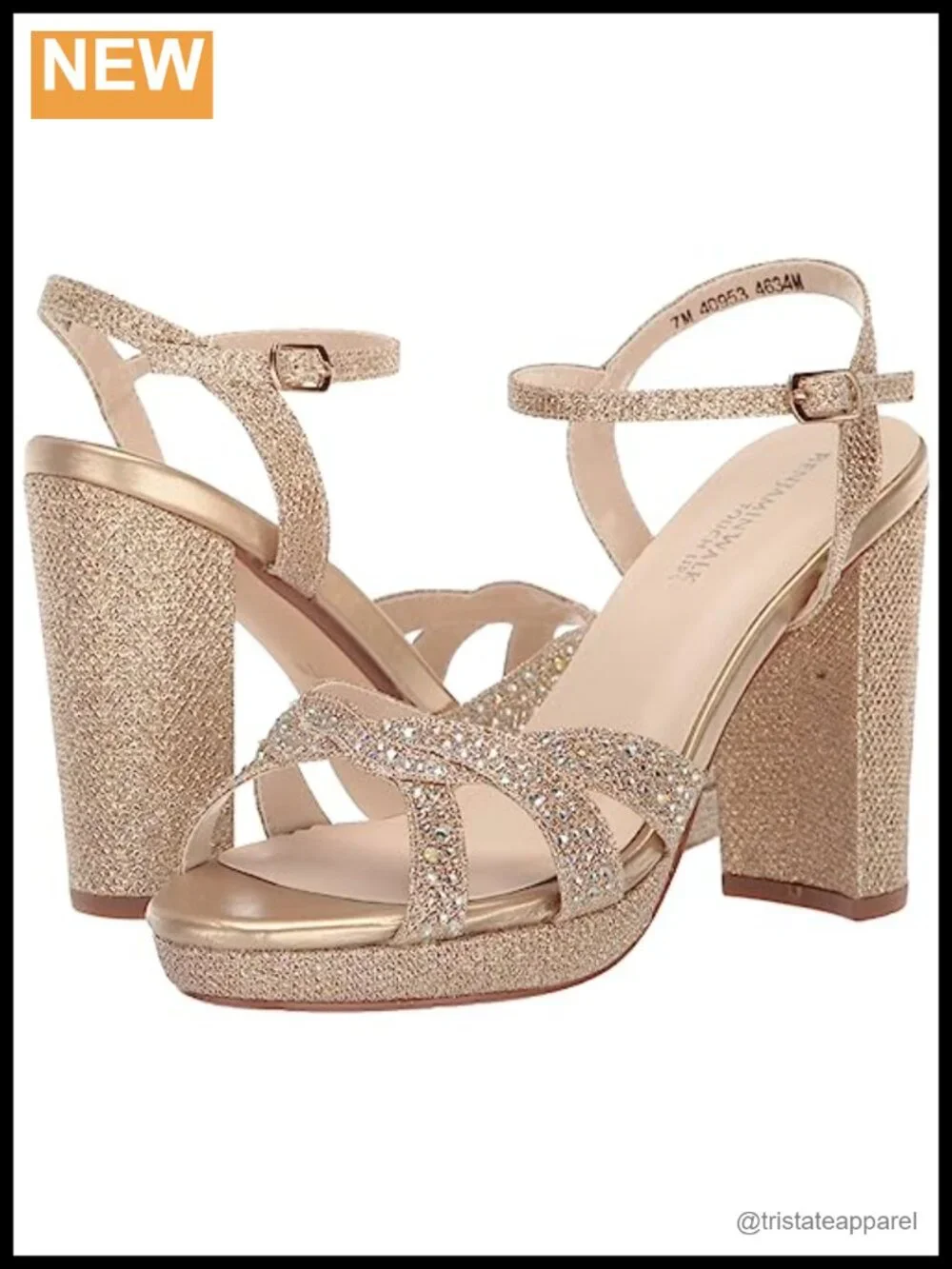 Platform Wedge Sandal with Ankle Strap & Jewel Embellishment, Block Heel